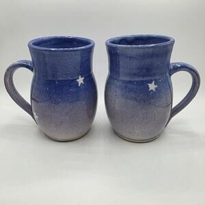 Celestial Whimsigoth Artisan Stoneware Pottery Mugs Set Of 2 Made in USA Gifts